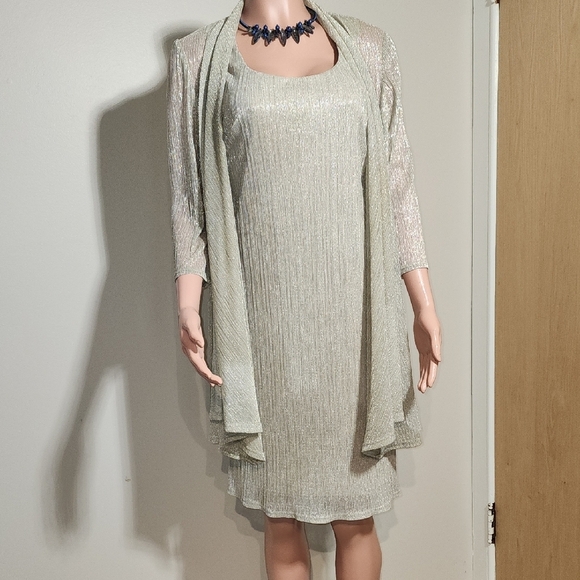 Elegant Silver Midi Dress with Shawl - Picture 3 of 14